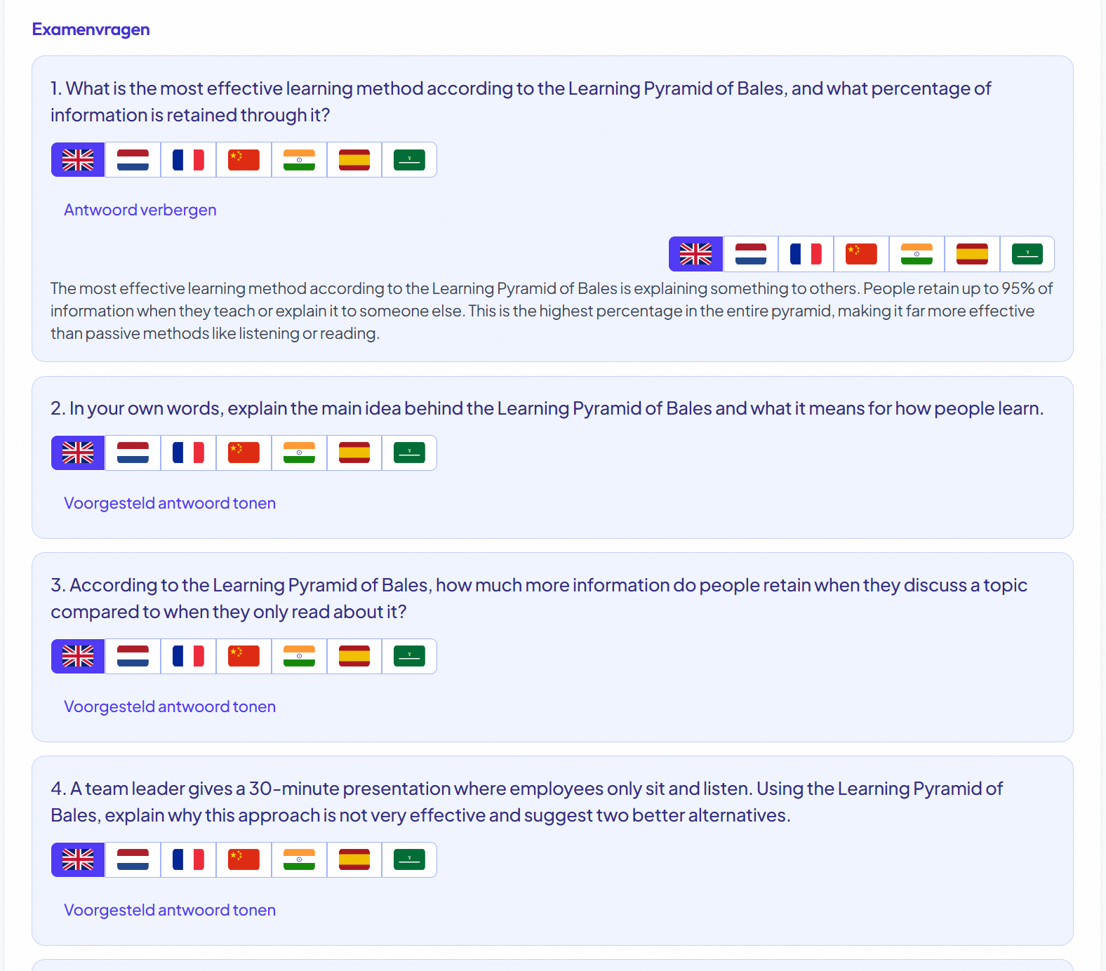 StudyFlow AI-generated exam questions with multi-language support