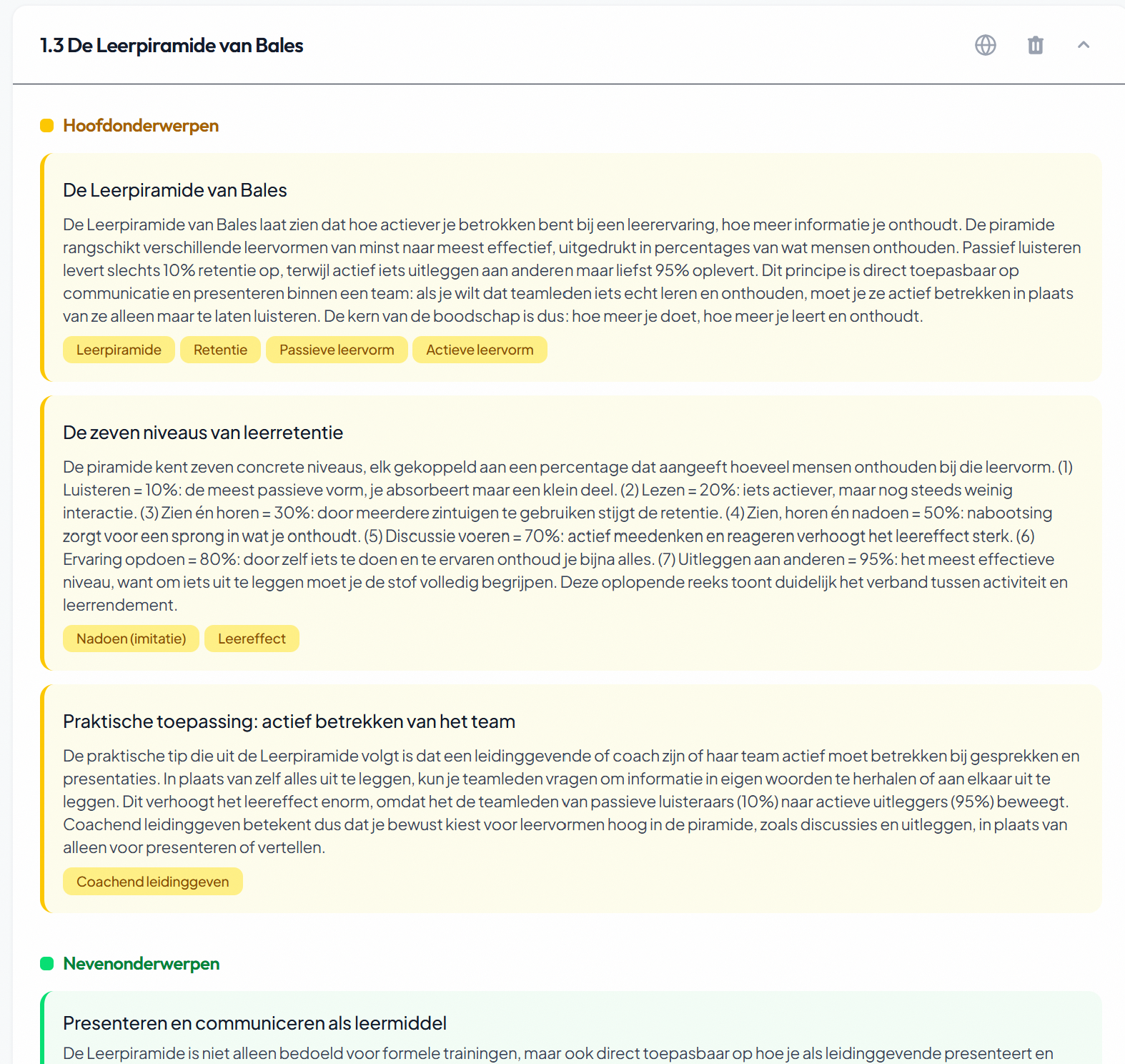 StudyFlow chapter summary with key topics and study tags